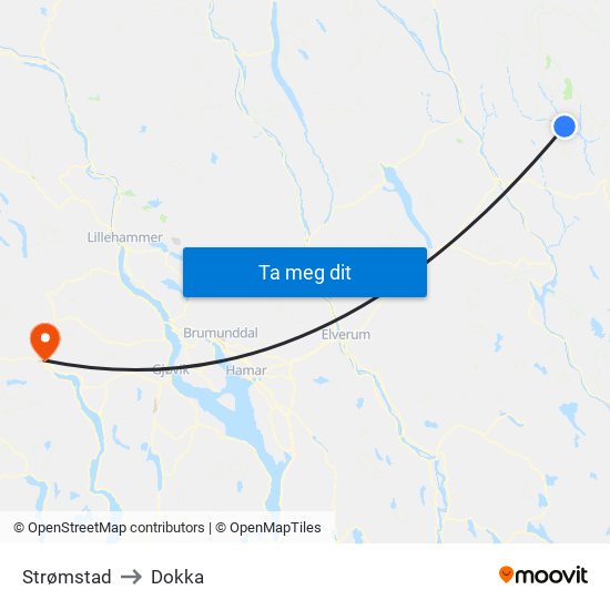 Strømstad to Dokka map