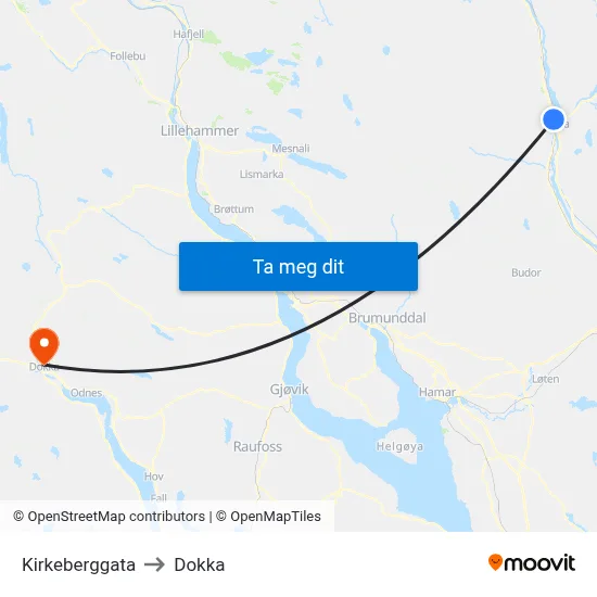 Kirkeberggata to Dokka map