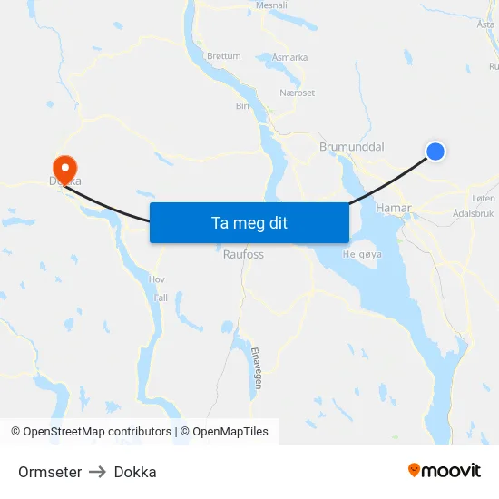 Ormseter to Dokka map