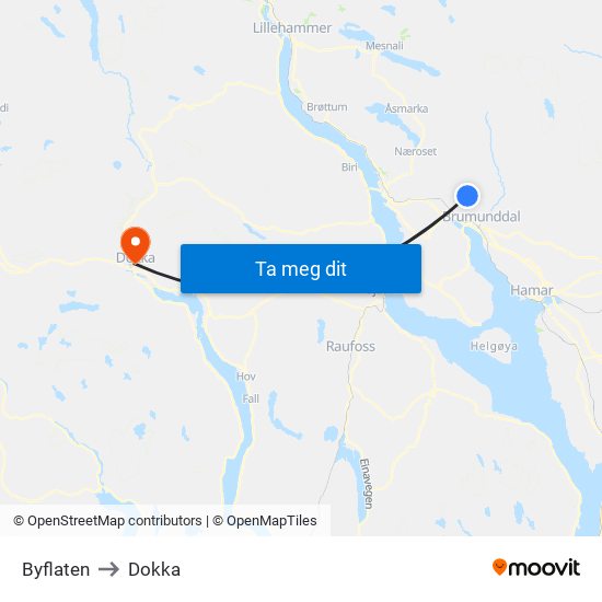 Byflaten to Dokka map