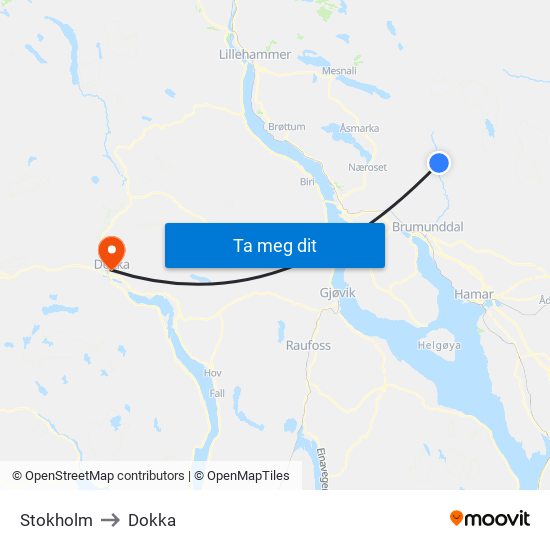 Stokholm to Dokka map