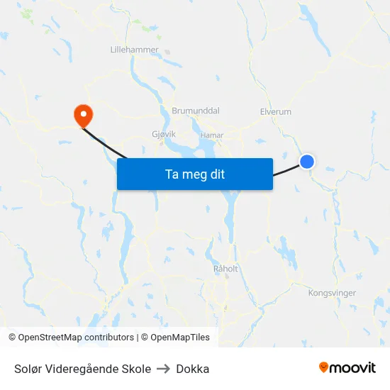 Solør Videregående Skole to Dokka map