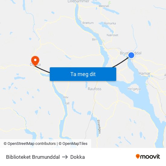 Biblioteket Brumunddal to Dokka map