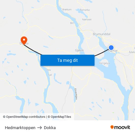 Hedmarktoppen to Dokka map