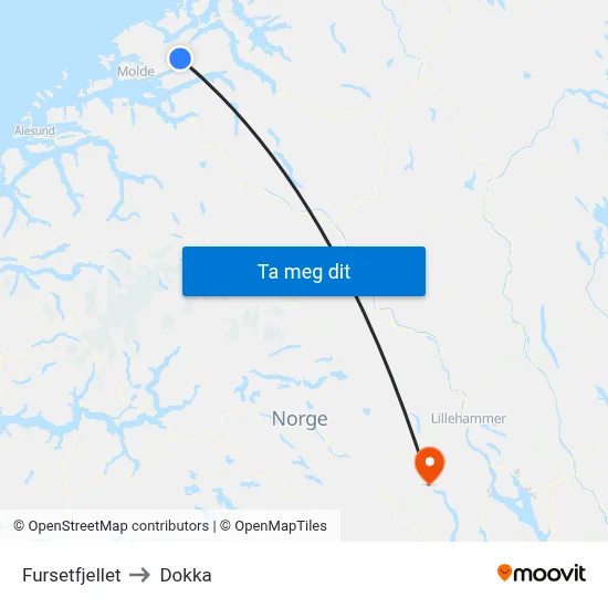 Fursetfjellet to Dokka map