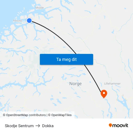 Skodje Sentrum to Dokka map