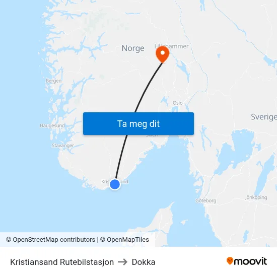 Kristiansand Rutebilstasjon to Dokka map