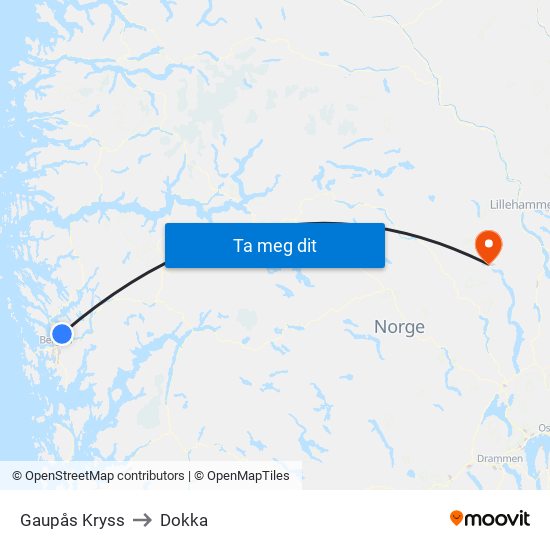 Gaupås Kryss to Dokka map