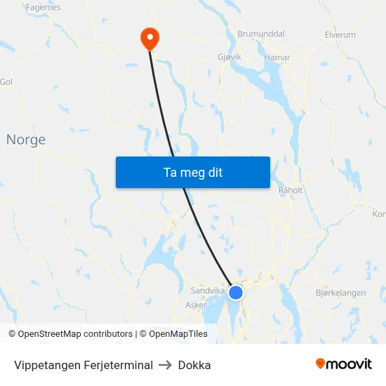 Vippetangen Ferjeterminal to Dokka map