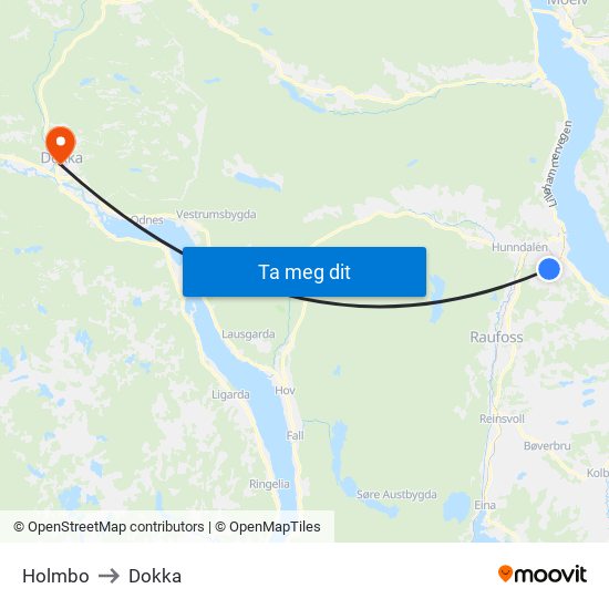 Holmbo to Dokka map