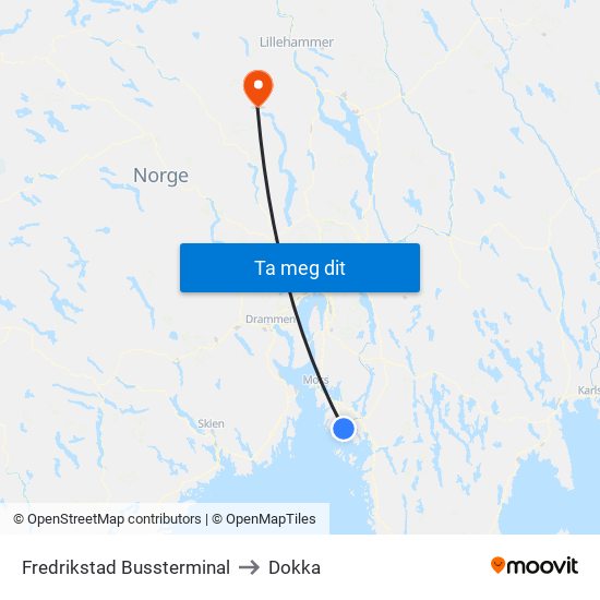 Fredrikstad Bussterminal to Dokka map