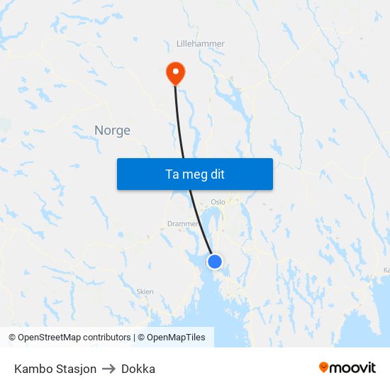 Kambo Stasjon to Dokka map