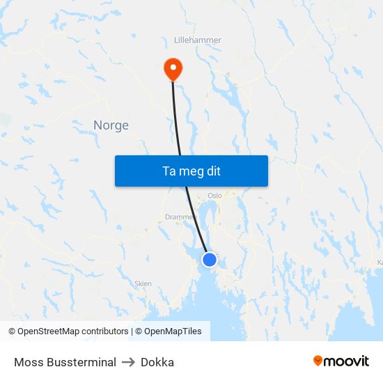 Moss Bussterminal to Dokka map