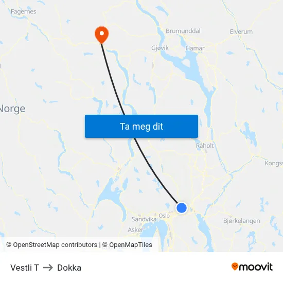 Vestli T to Dokka map