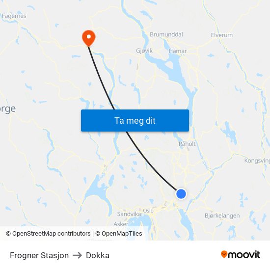 Frogner Stasjon to Dokka map