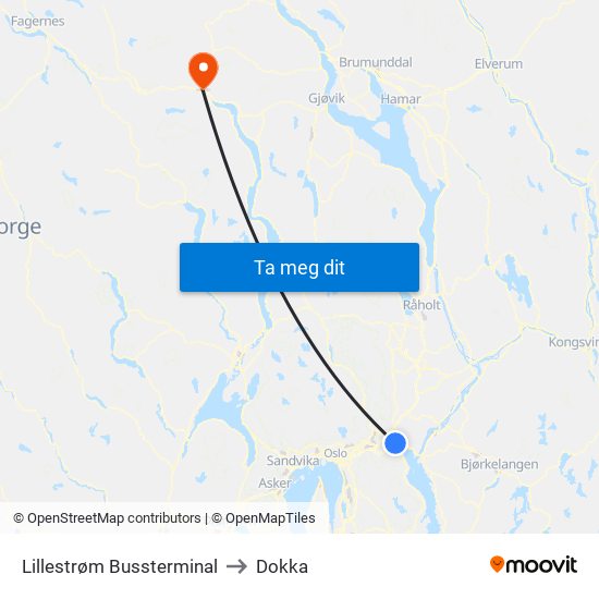 Lillestrøm Bussterminal to Dokka map