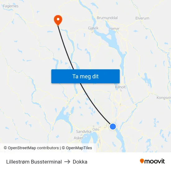 Lillestrøm Bussterminal to Dokka map