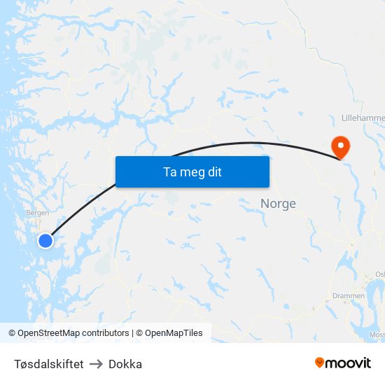 Tøsdalskiftet to Dokka map