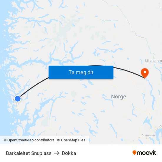 Barkaleitet Snuplass to Dokka map