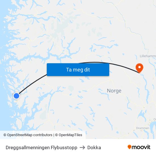 Dreggsallmenningen Flybusstopp to Dokka map