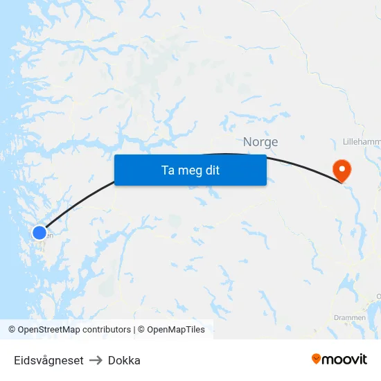 Eidsvågneset to Dokka map