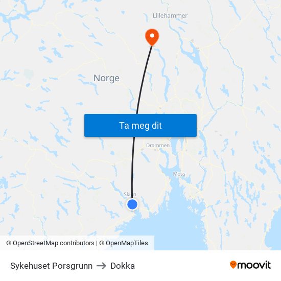 Sykehuset Porsgrunn to Dokka map