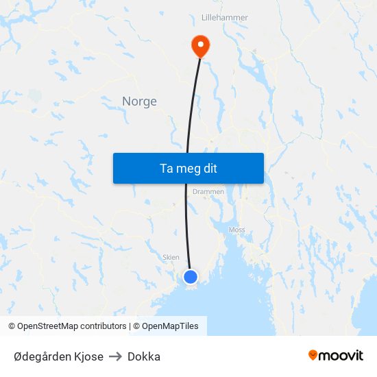 Ødegården Kjose to Dokka map