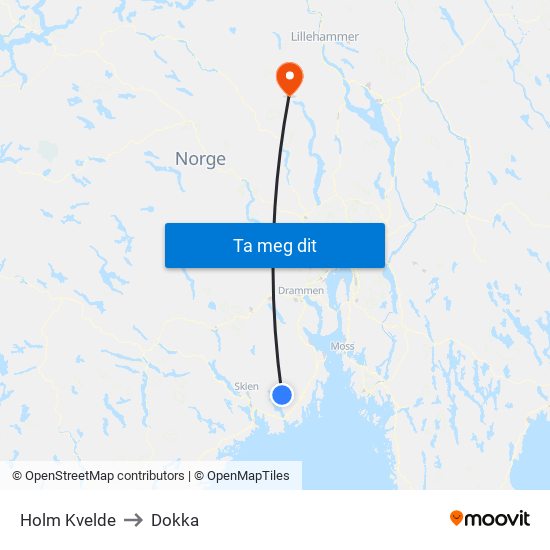 Holm Kvelde to Dokka map