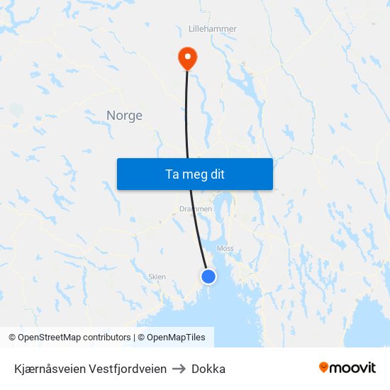 Kjærnåsveien Vestfjordveien to Dokka map
