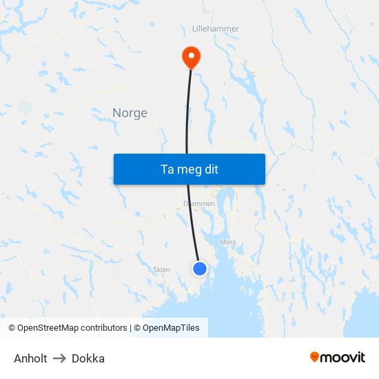 Anholt to Dokka map