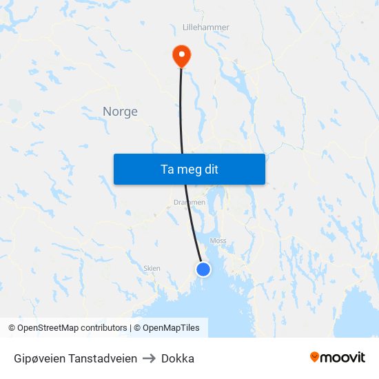 Gipøveien Tanstadveien to Dokka map