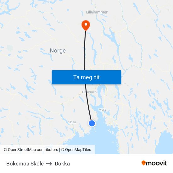 Bokemoa Skole to Dokka map