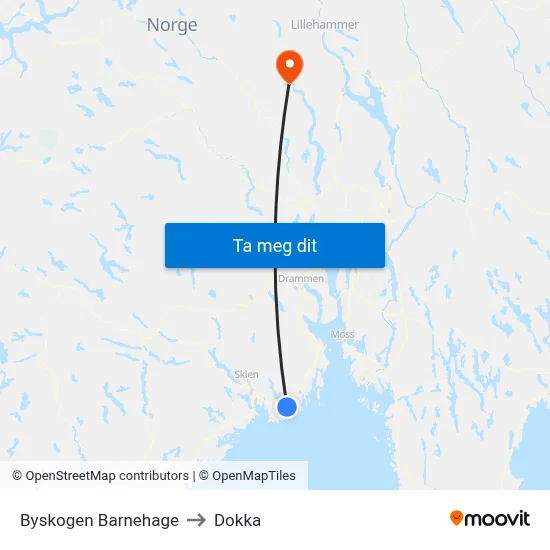 Byskogen Barnehage to Dokka map