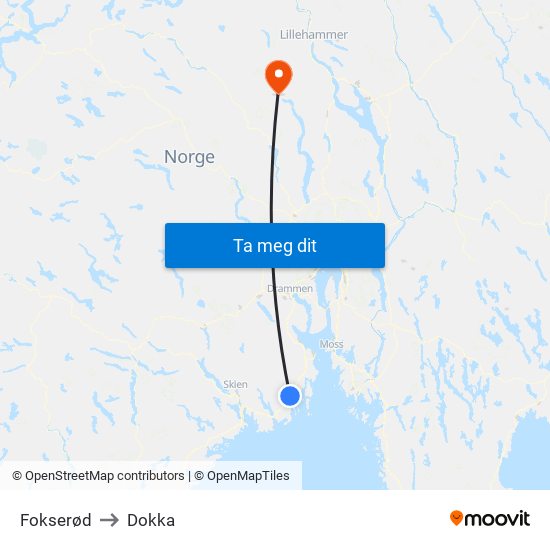 Fokserød to Dokka map