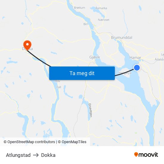 Atlungstad to Dokka map