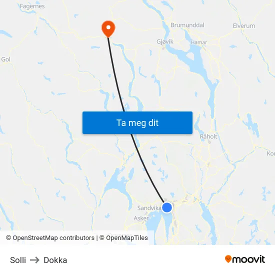 Solli to Dokka map