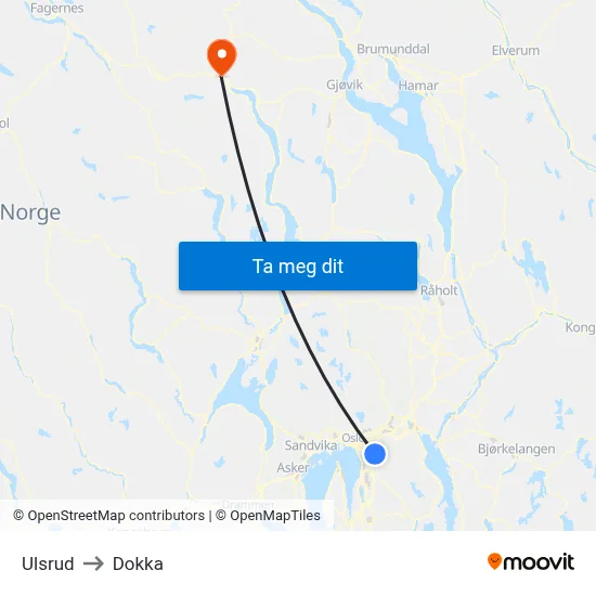 Ulsrud to Dokka map