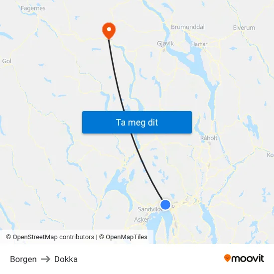 Borgen to Dokka map