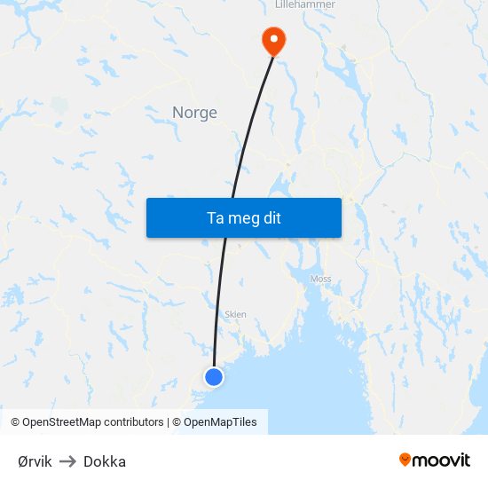 Ørvik to Dokka map