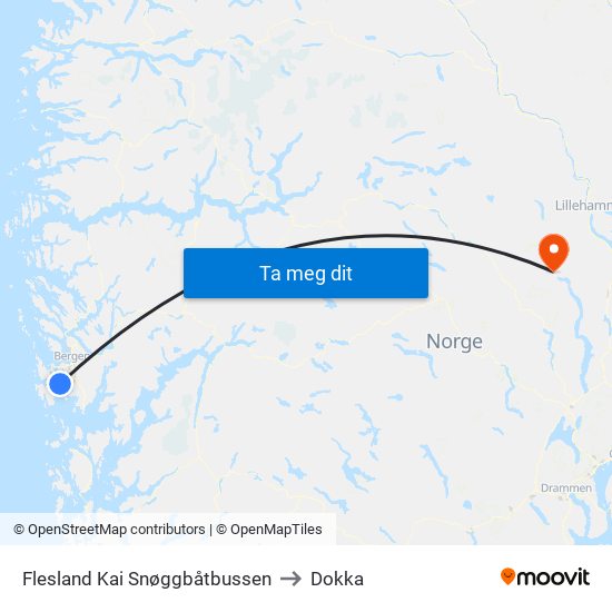 Flesland Kai Snøggbåtbussen to Dokka map
