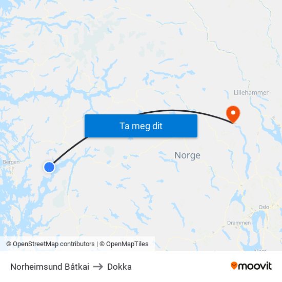 Norheimsund Båtkai to Dokka map