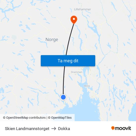 Skien Landmannstorget to Dokka map
