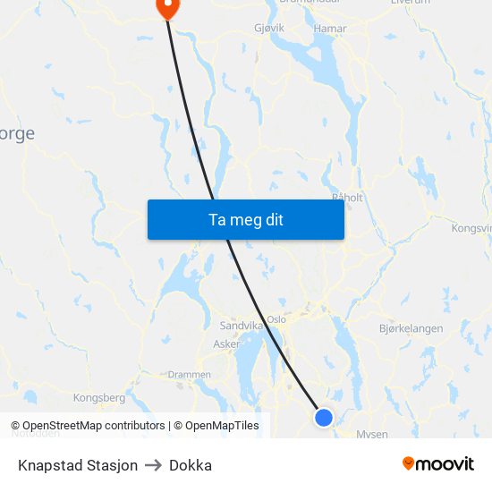 Knapstad Stasjon to Dokka map