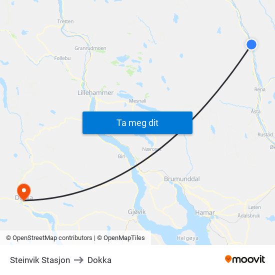 Steinvik Stasjon to Dokka map