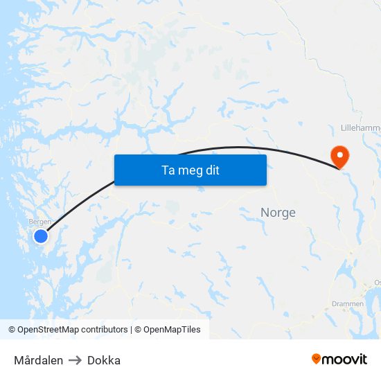 Mårdalen to Dokka map