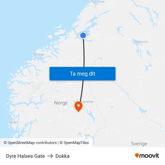Dyre Halses Gate to Dokka map