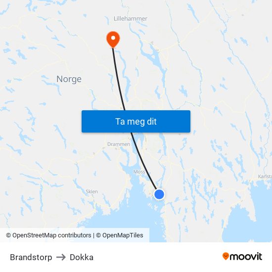 Brandstorp to Dokka map