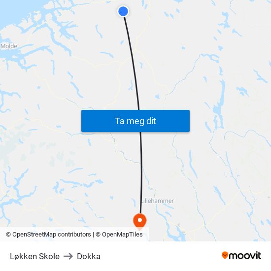 Løkken Skole to Dokka map