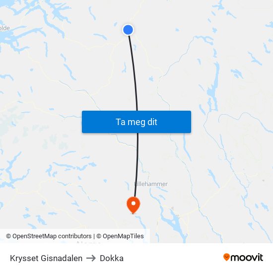 Krysset Gisnadalen to Dokka map