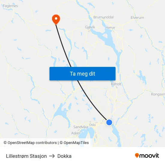 Lillestrøm Stasjon to Dokka map